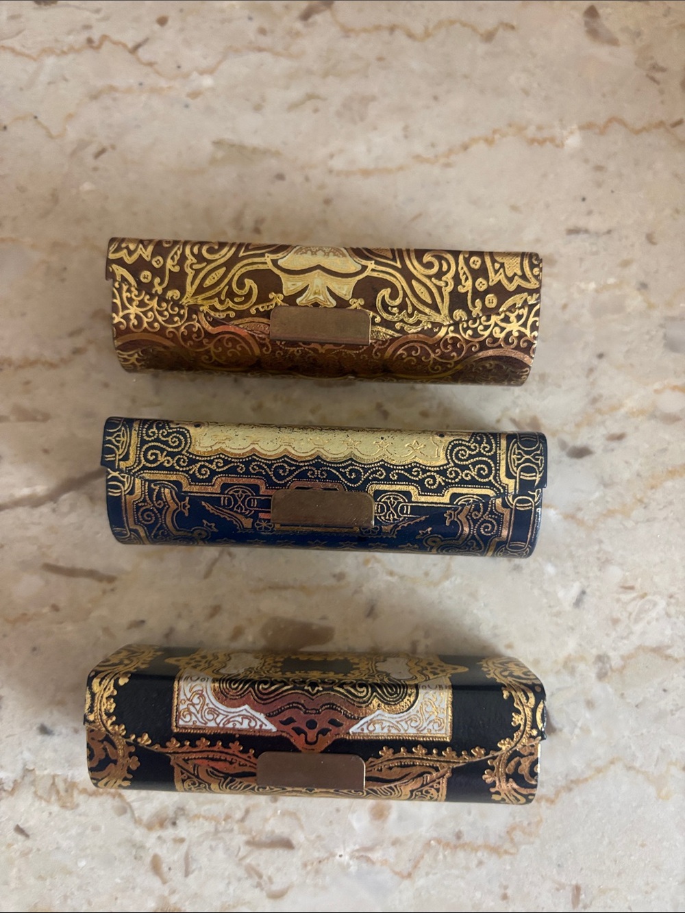Vintage Fiocchi Italy Leather Lipstick Case Holder With Mirror SET OF 3